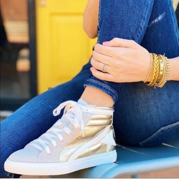 Silver Metallic Hi Top Star Sneakers - Picture 6 of 9